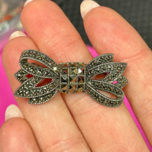 Load image into Gallery viewer, ❤️ Sterling Marcasite Deco Style Bow Pin
