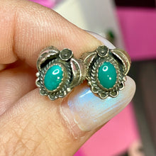 Load image into Gallery viewer, Old Sterling  Turquoise Earrings
