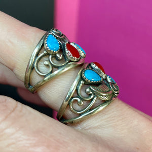 SS Turquoise Coral Ring Size 7.5