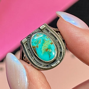 SS Turquoise Horse Shoe Ring Size 8.5