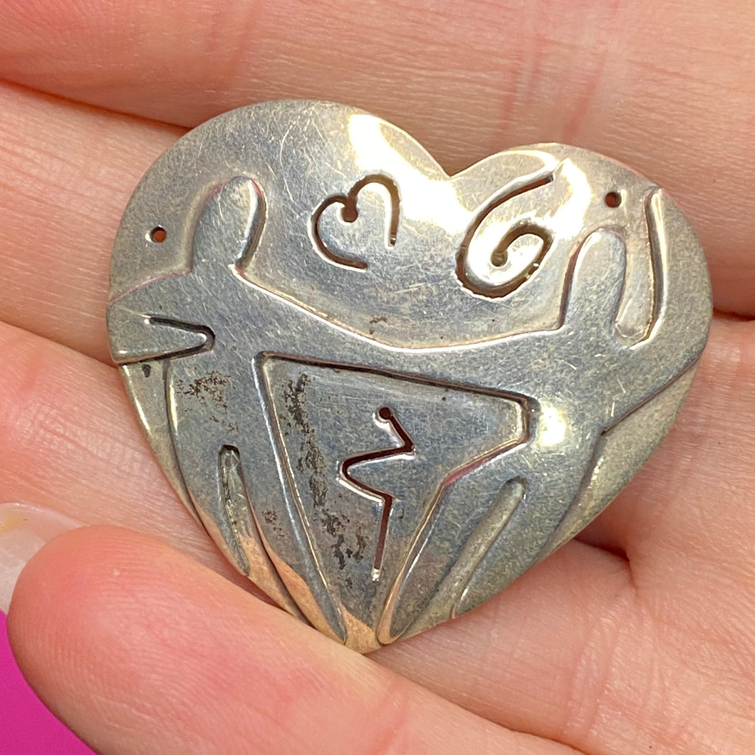 Signed Sterling Heart Pin 8g
