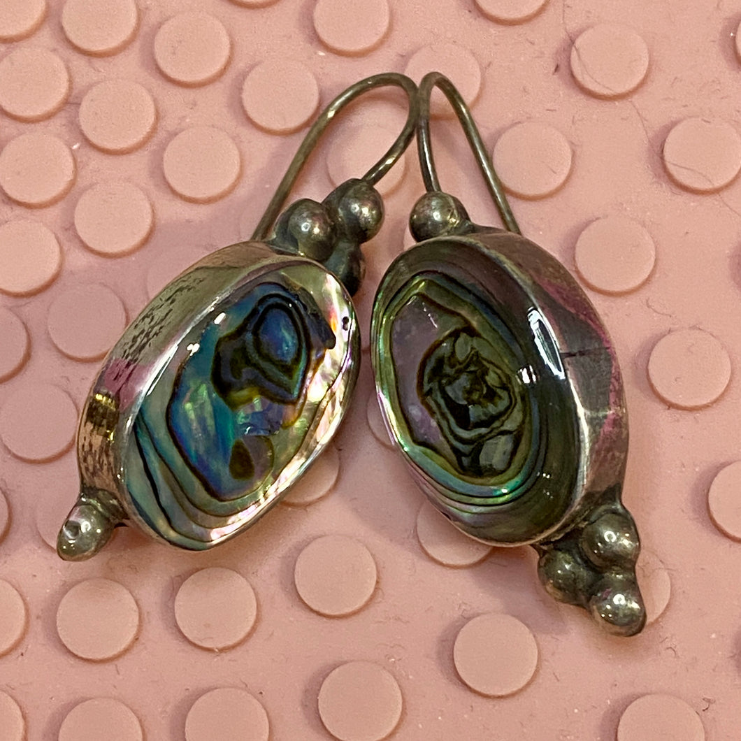 Sterling Big Abalone Signed Earrings