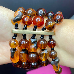 Faux Amber 5 Strand Wide Bracelet