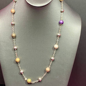 Sterling  Multi Color Bead Station Necklace