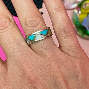 SS Inlaid MOP Turquoise Ring
