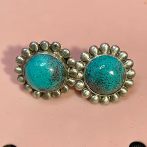 Old Sterling Turquoise Large Earrings