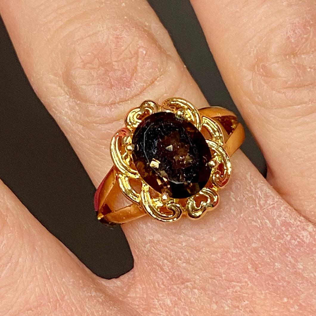 ❤️ Sterling Vermeil Smokey Quartz Ring s 8