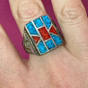 SS Heavy Inlaid Unisex Turquoise Ring