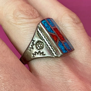 SS Heavy Inlaid Unisex Turquoise Ring