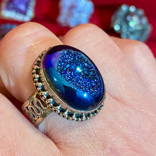 Load image into Gallery viewer, SS Blue Druzy Hand Made Band Ring
