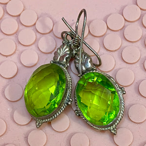 Sterling Big Peridot Quartz Double Faceted Earrings