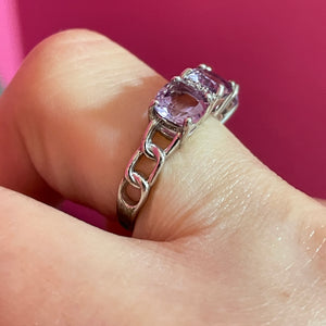 SS Amethyst Chain Detail Ring