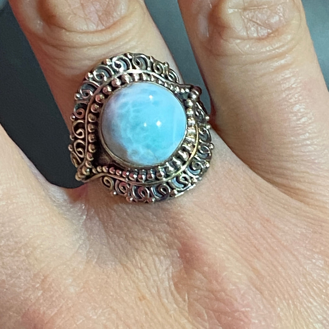 SS Spiral Detail Larimar Ring