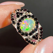 Load image into Gallery viewer, Sterling Opal &amp; Black Spinel Ring 6
