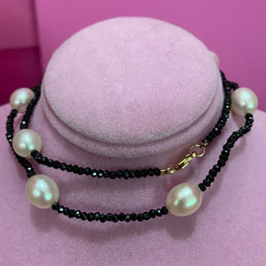 14K Gold Tourmaline Baroque Pearl Necklace