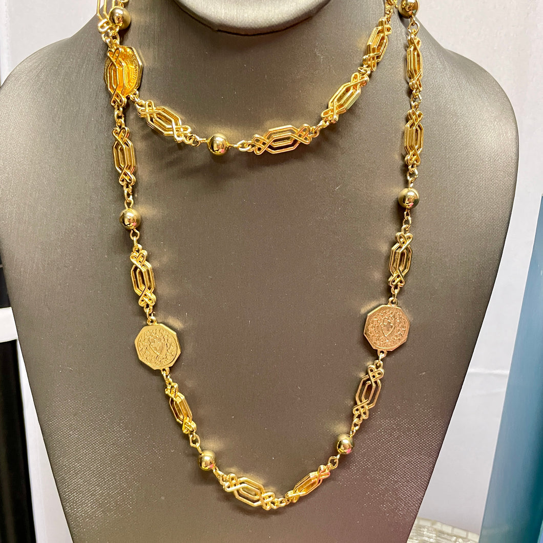 Elongated Link & Coin Motif Necklace