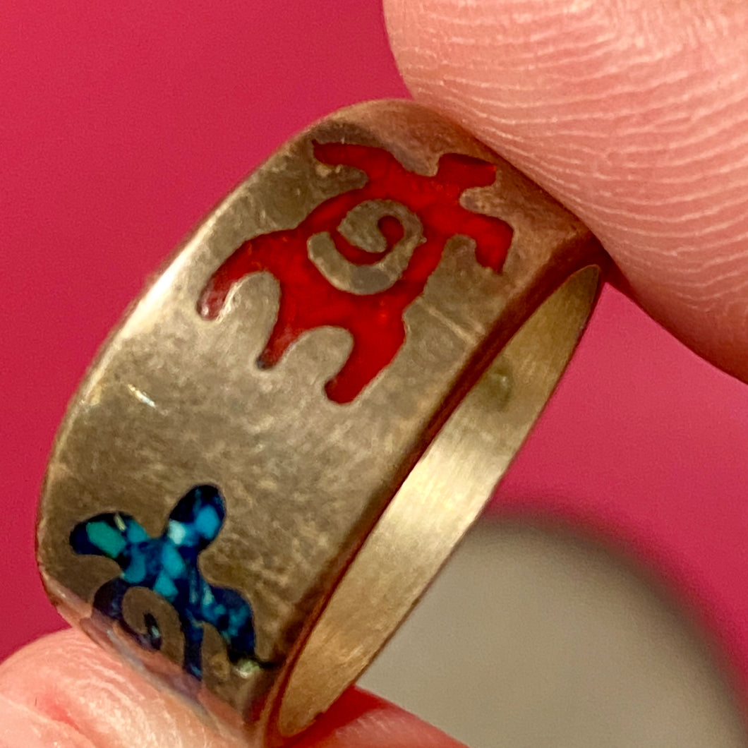 SS Inlaid Turtle Wide Band Ring