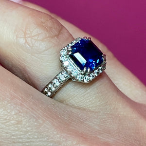 SS Art Deco Style Lab Sapphire CZ Ring