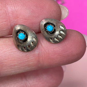 Sterling Turquoise Native American Bear Claw & Feathers