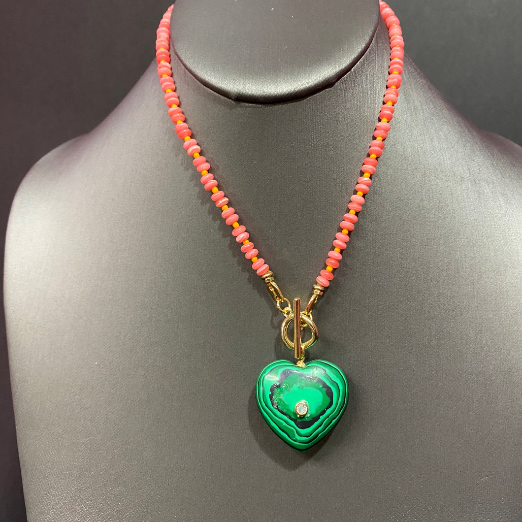 ❤️ Malachite CZ Coral Heart Necklace