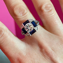 Load image into Gallery viewer, SS Art Deco Style Spinel Lab Sapphire Ring

