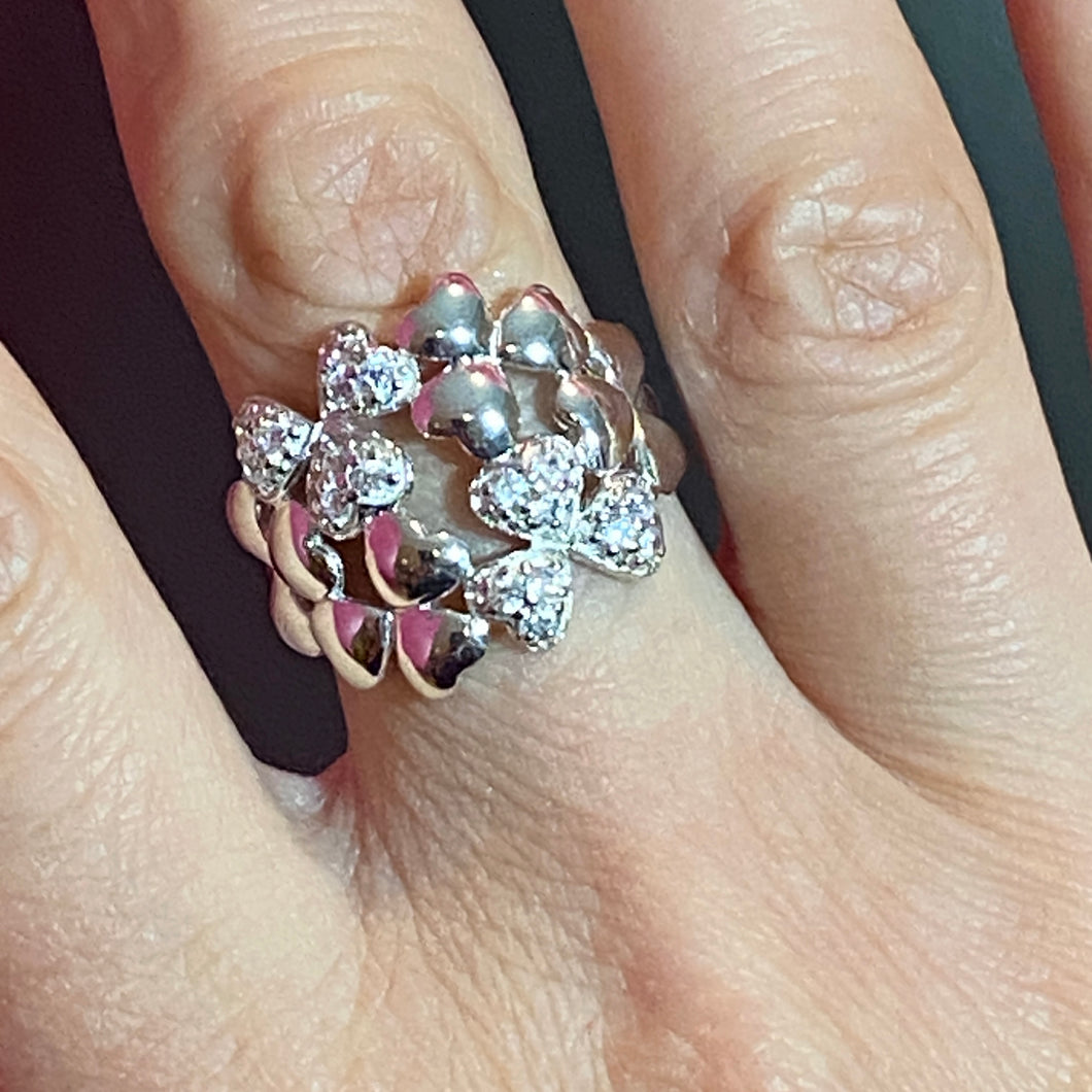 SS CZ Heart Cluster Ring 8