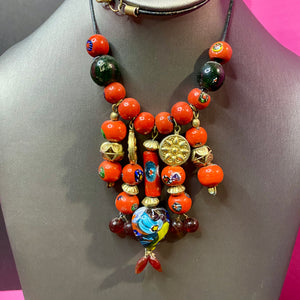 Old India Red Tribal Bead Necklace