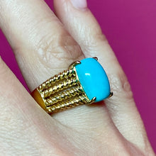 Load image into Gallery viewer, SS Gold Vermeil Turquoise Wide Rope Band Ring
