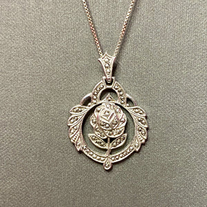 ❤️ Sterling  Marcasite Art Deco Rose Pendant