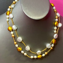 Load image into Gallery viewer, Silver &amp; Gold Foil bead &amp; Freshwater Pearl Necklace
