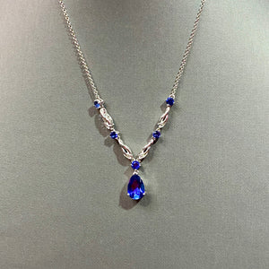 Sterling Lab Sapphire Signed Av? Necklace