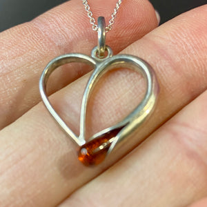 Sterling Amber Heart Necklace