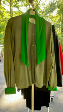 Load image into Gallery viewer, Two Tone Green Silk Pussy Bow Blouse Isaac Mizrahi
