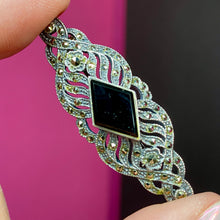 Load image into Gallery viewer, Sterling Onyx Marcasite Pin
