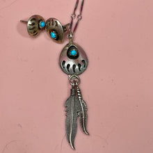 Load image into Gallery viewer, Sterling Turquoise Native American Bear Claw &amp; Feathers
