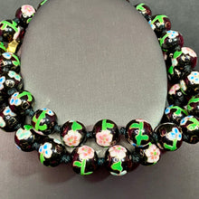 Load image into Gallery viewer, Long Black Cloissonne&#39; Necklace Gilt Clasp
