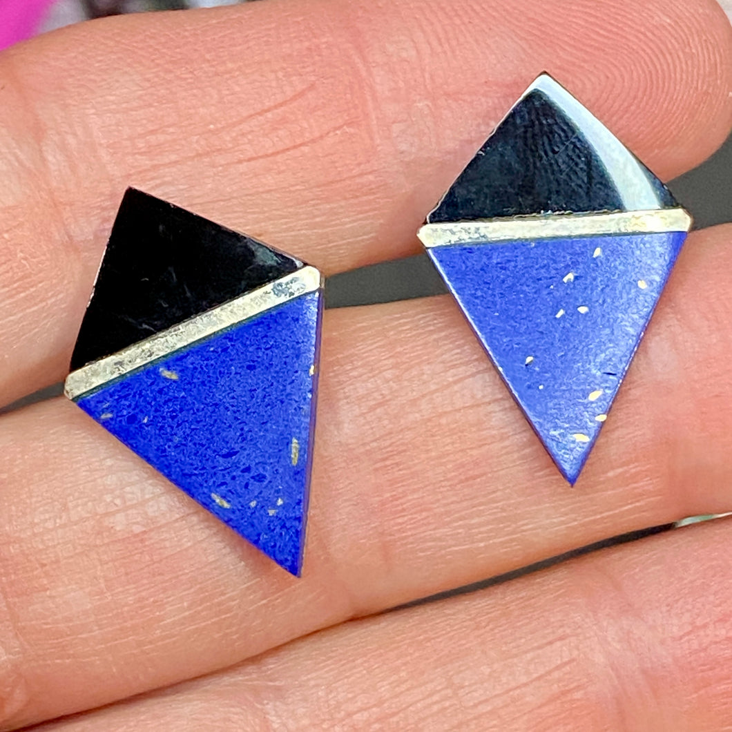 Sterling Lapis Onyx Earrings