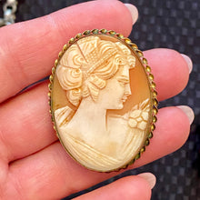 Load image into Gallery viewer, Large Gold Filled Carved Shell Cameo Pin Pendant
