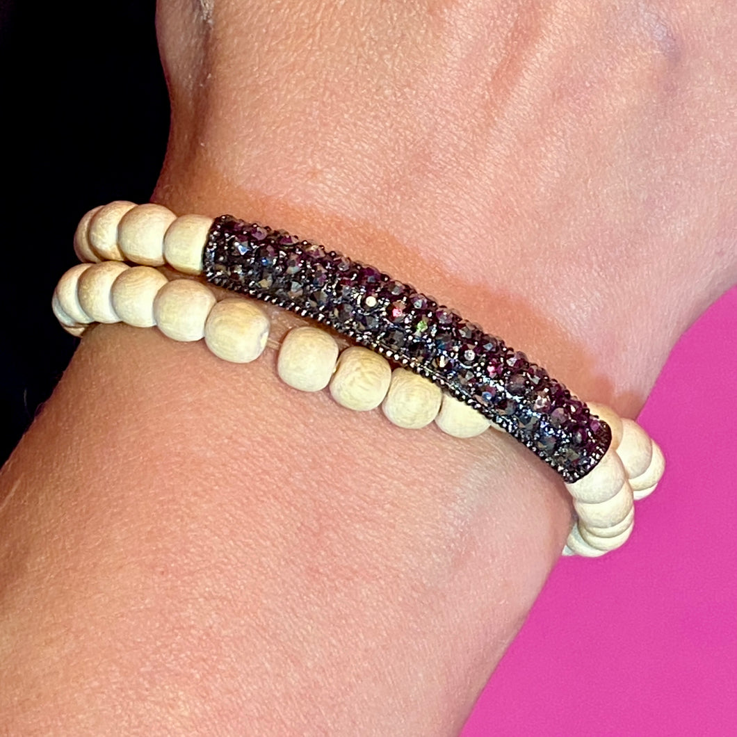 Fun Stretch Wood & Crystal Bracelet