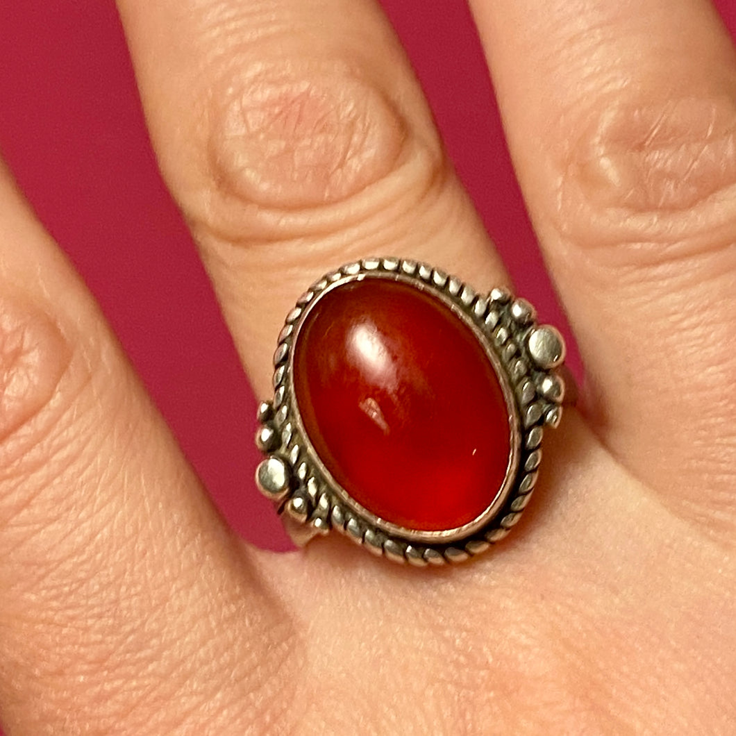 SS Older Huge Glowy Carnelian Ring