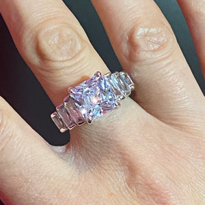SS Fun Square Cut Lavender CZ Ring