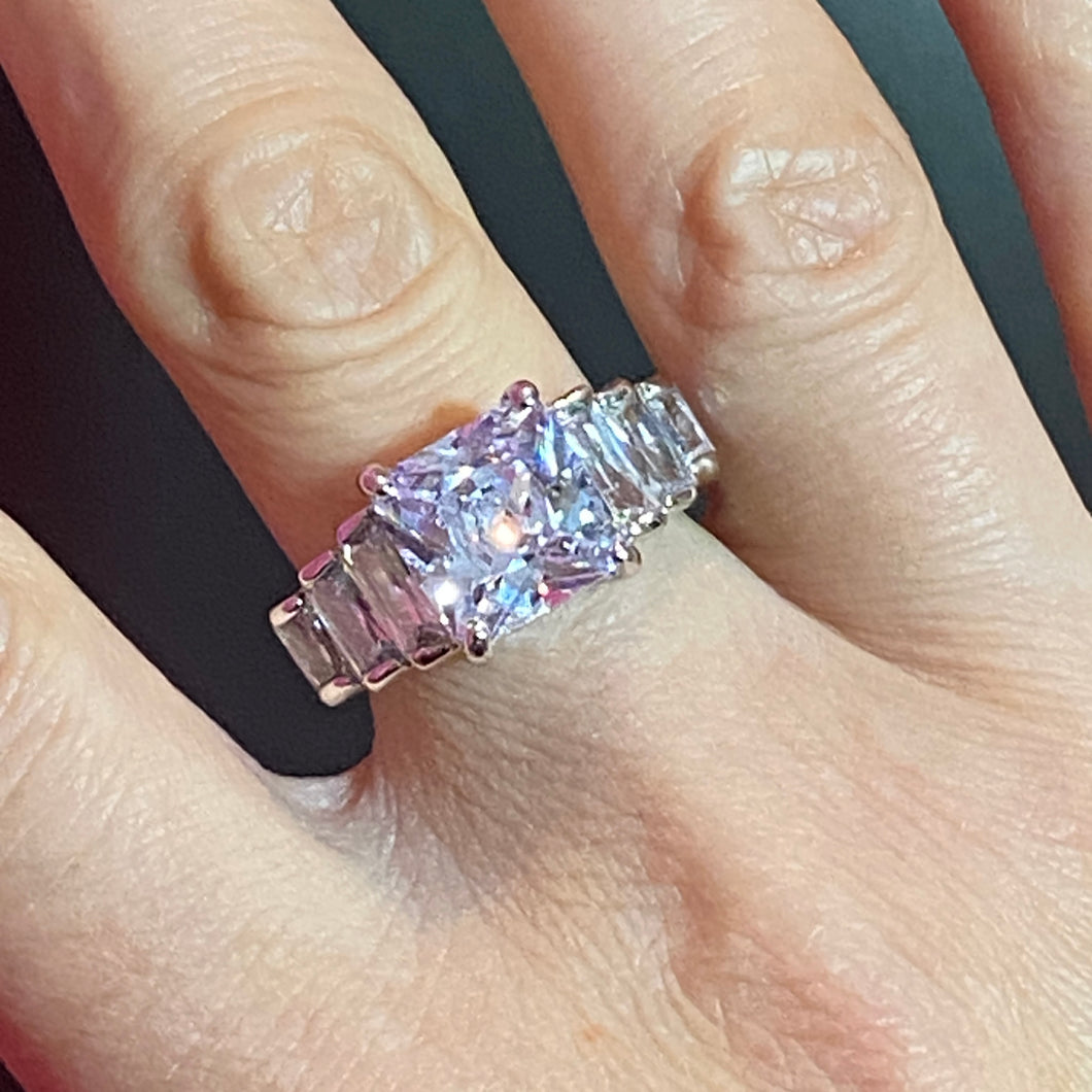 SS Fun Square Cut Lavender CZ Ring