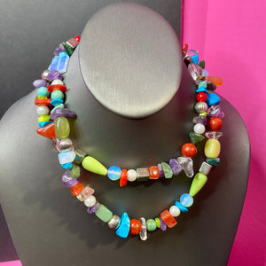 Gemstone Pearl Glass Bead Studio Necklace