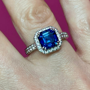 SS Art Deco Style Lab Sapphire CZ Ring