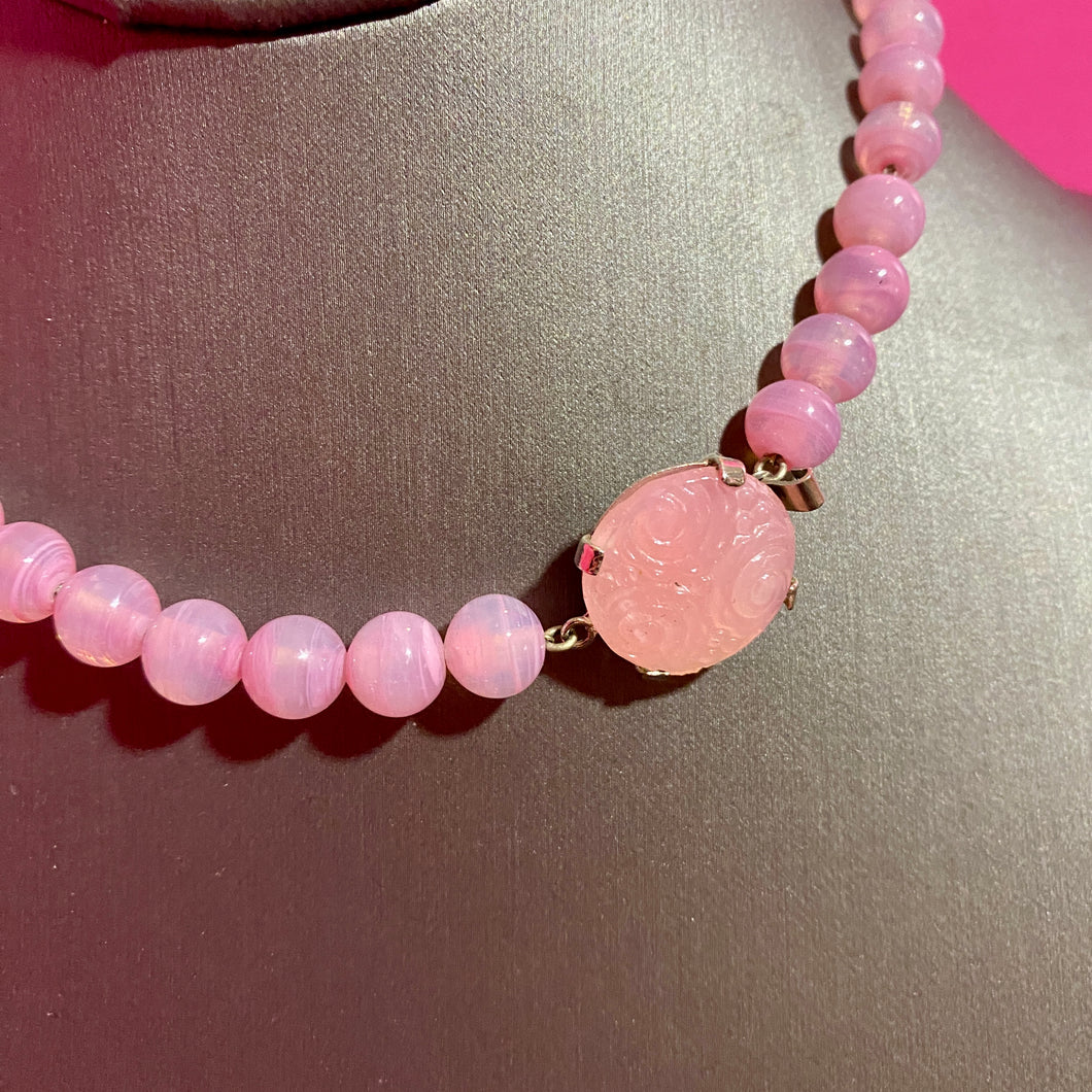 SS Pink Art Glass Necklace