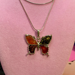 Sterling Multi Color Amber Butterfly & Chain