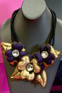 14 One Of A Kind Gold Lame' Flowers Necklace (As Found)