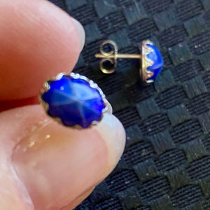 14K Gold Faux Star Sapphire Earrings