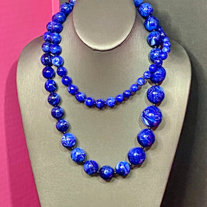 Blue Lucite & Ceramic Necklaces