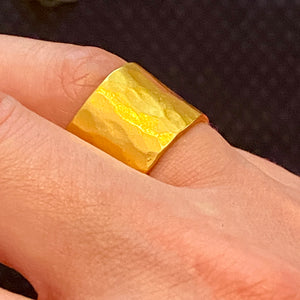 Hammered Wide Band Gold Over SS Ring